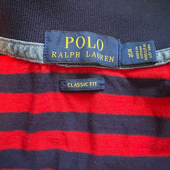 Ralph Lauren Red and Blue Striped Polo Shirt - Picture 3 of 5
